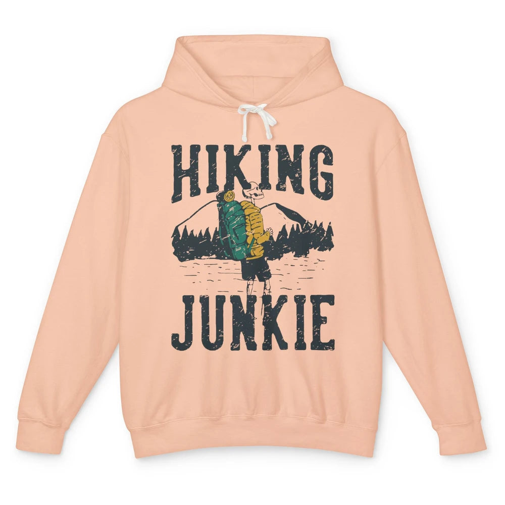 Retro Mountain Hiking Junkie Skeleton Nature Exploring Hiker Unisex Lightweight Hoodie