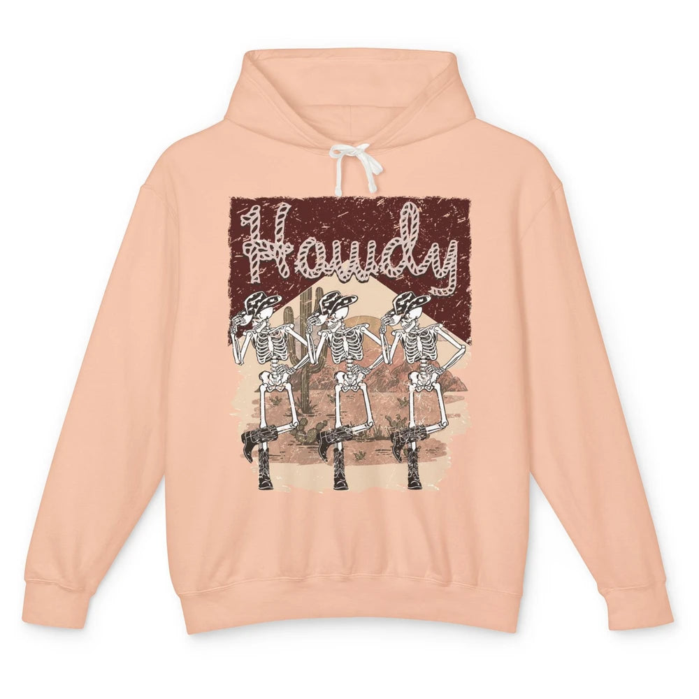Retro Desert Cowboy Skeleton Dancing Howdy Western Halloween Unisex Lightweight Hoodie
