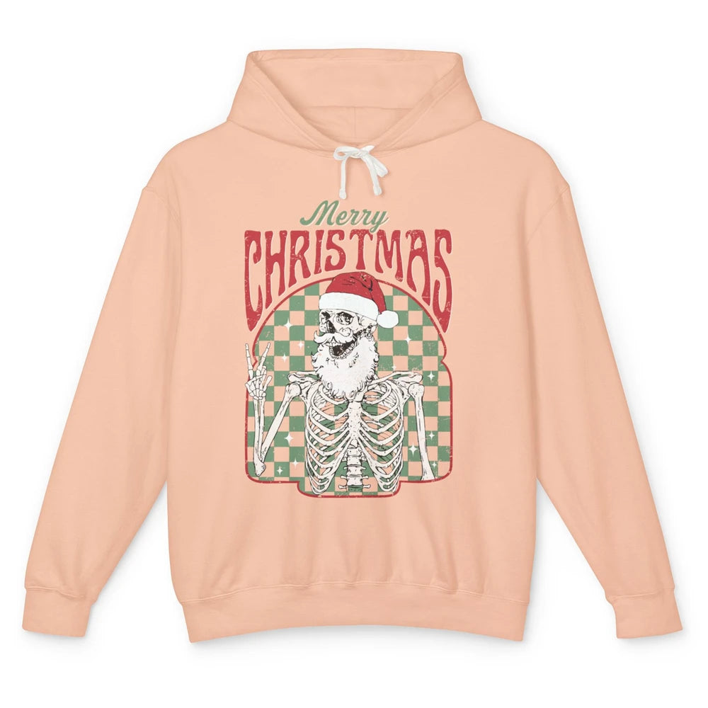 Merry Christmas Skeleton Santa Claus Vintage Xmas Skull Vibe Unisex Lightweight Hoodie