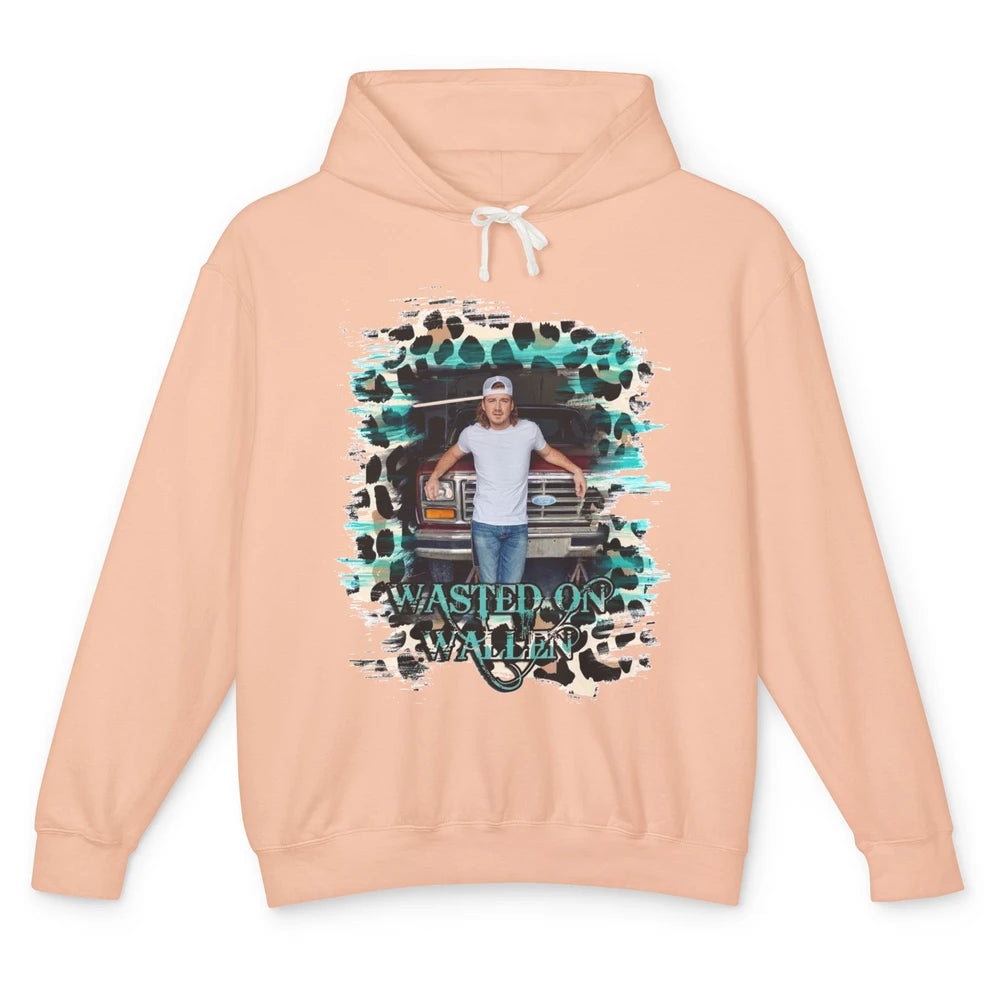 Retro Leopard Wasted On Wallen Turquoise Western Country Unisex Lightweight Hoodie