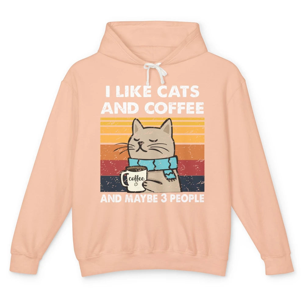 Retro Funny Fall Cat I Like Cats Coffee And Maybe 3 People Unisex Lightweight Hoodie