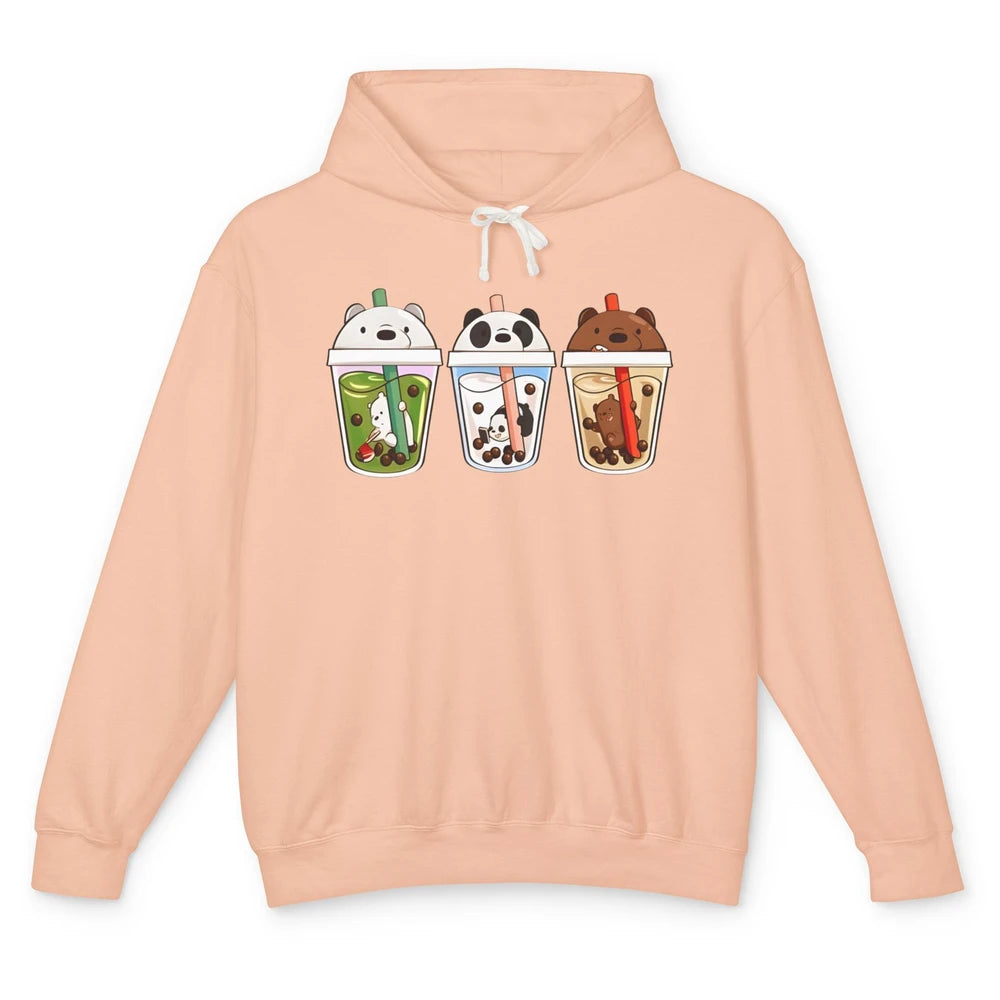 Panda Milk Tea Bears Milk Tea Animal Drinking Boba Lovers Unisex Lightweight Hoodie