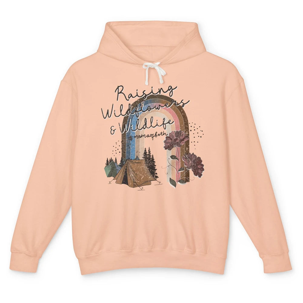 Raising Wildflowers & Wildlife Mama Of Both Retro Boho Mama Unisex Lightweight Hoodie