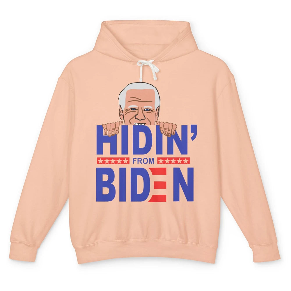 Retro Funny Joe Biden Hiding From Biden Anti Liberal US Flag Unisex Lightweight Hoodie