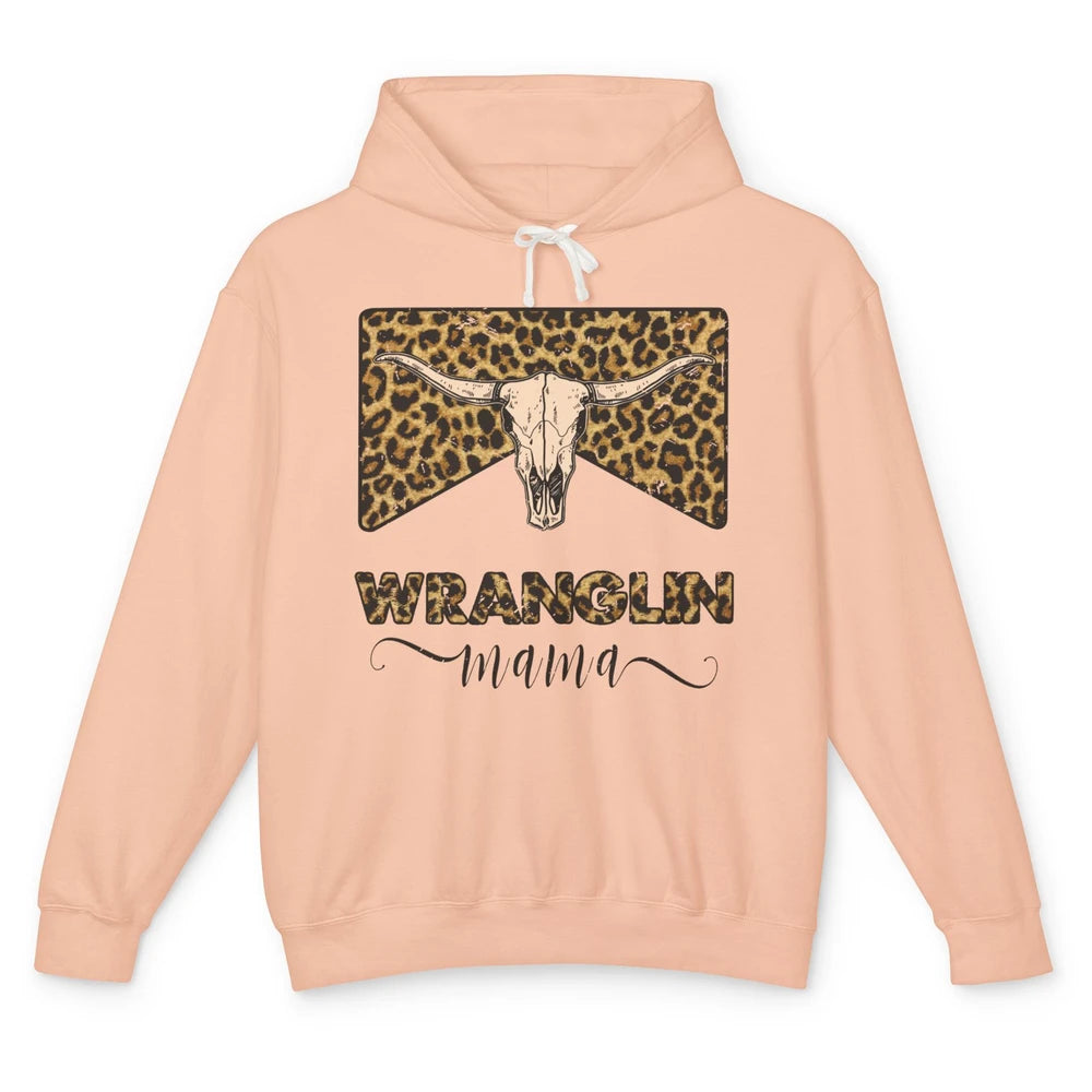 Retro Leopard Bull Skull Wrangling Mama Western Country Girl Unisex Lightweight Hoodie
