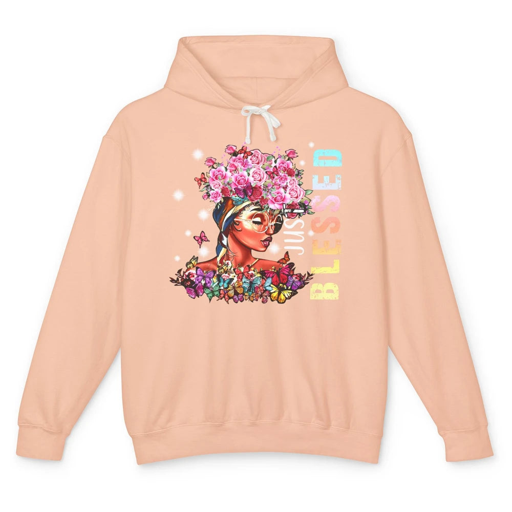 Floral Afro Black Girl Just Blessed Christian Afro American Unisex Lightweight Hoodie
