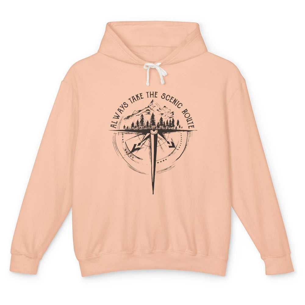 Outdoor Hiking Always Take Scenic Route Hiker Vintage Camp Unisex Lightweight Hoodie