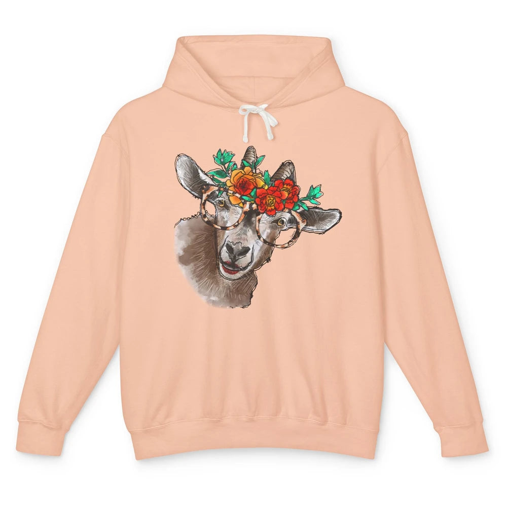Retro Goat Glasses Flower Goat Girl Goat Lovers Gift Unisex Lightweight Hoodie