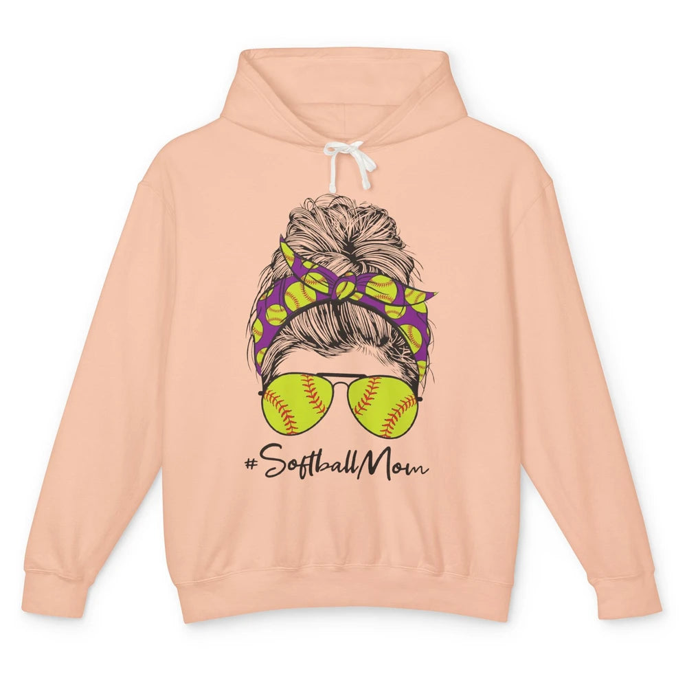 Mom Life Softball Mom Bun Softball Headband Sunglasses Unisex Lightweight Hoodie