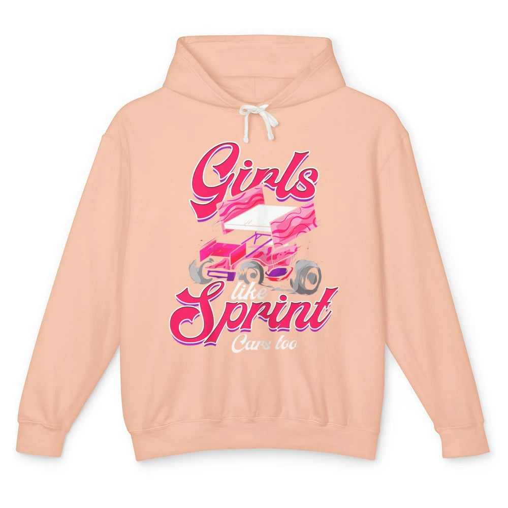 Racing Dirt Track Girls Like Sprint Car Too Race Truck Retro Unisex Lightweight Hoodie
