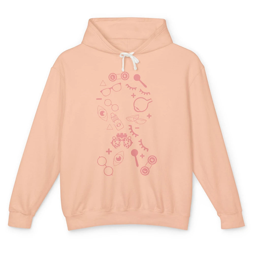 Optical Symbol Pink Ribbon Breast Cancer Support Optometrist Unisex Lightweight Hoodie