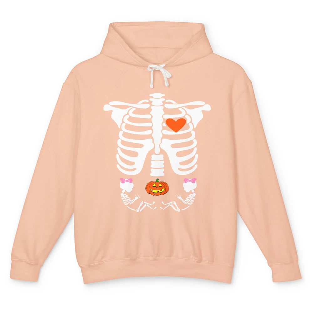 Pregnant Halloween Skeleton Baby Twins Witch Pumpkin Costume Unisex Lightweight Hoodie