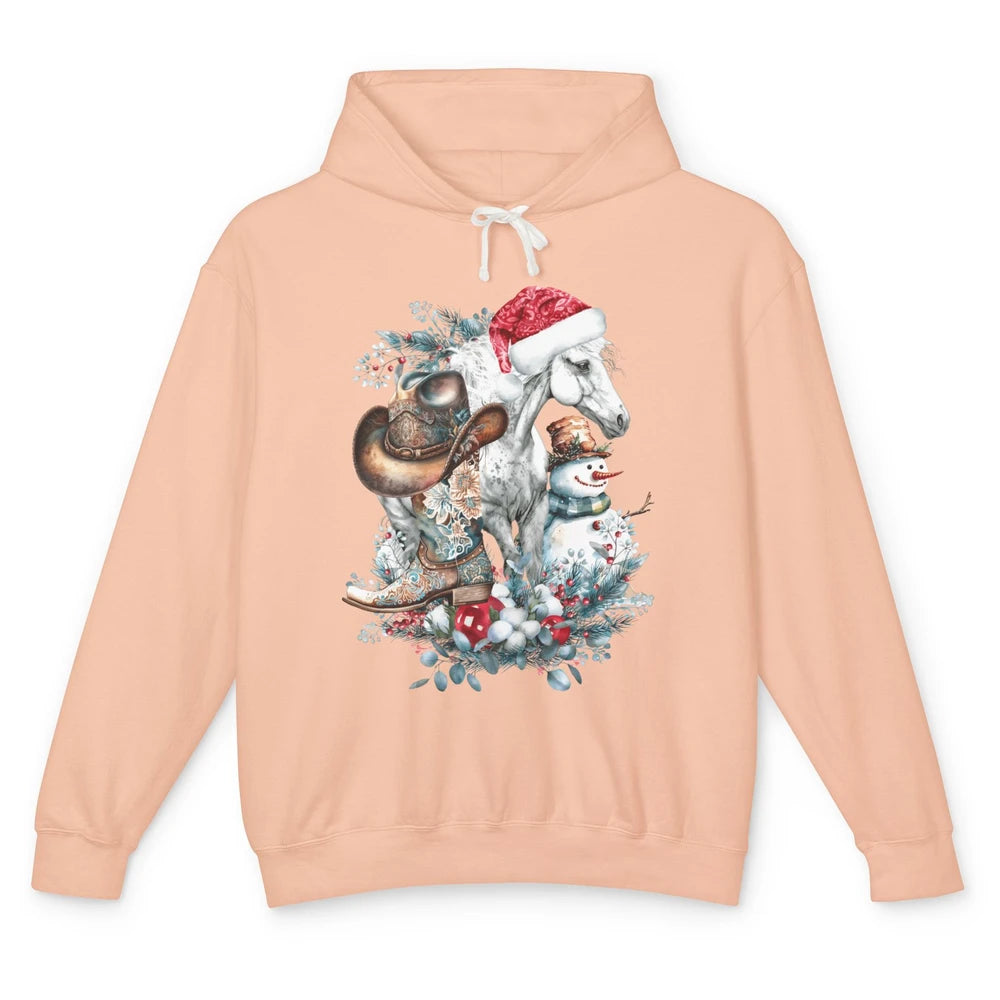 Merry Christmas Horse Howdy Cowboy Hat Boots Xmas Snowman Unisex Lightweight Hoodie