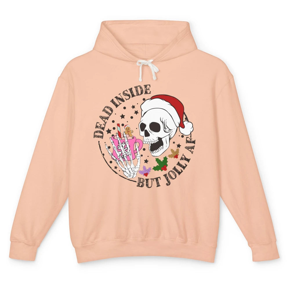 Christmas Skeleton Coffee Dead Inside But Jolly AF Christmas Unisex Lightweight Hoodie