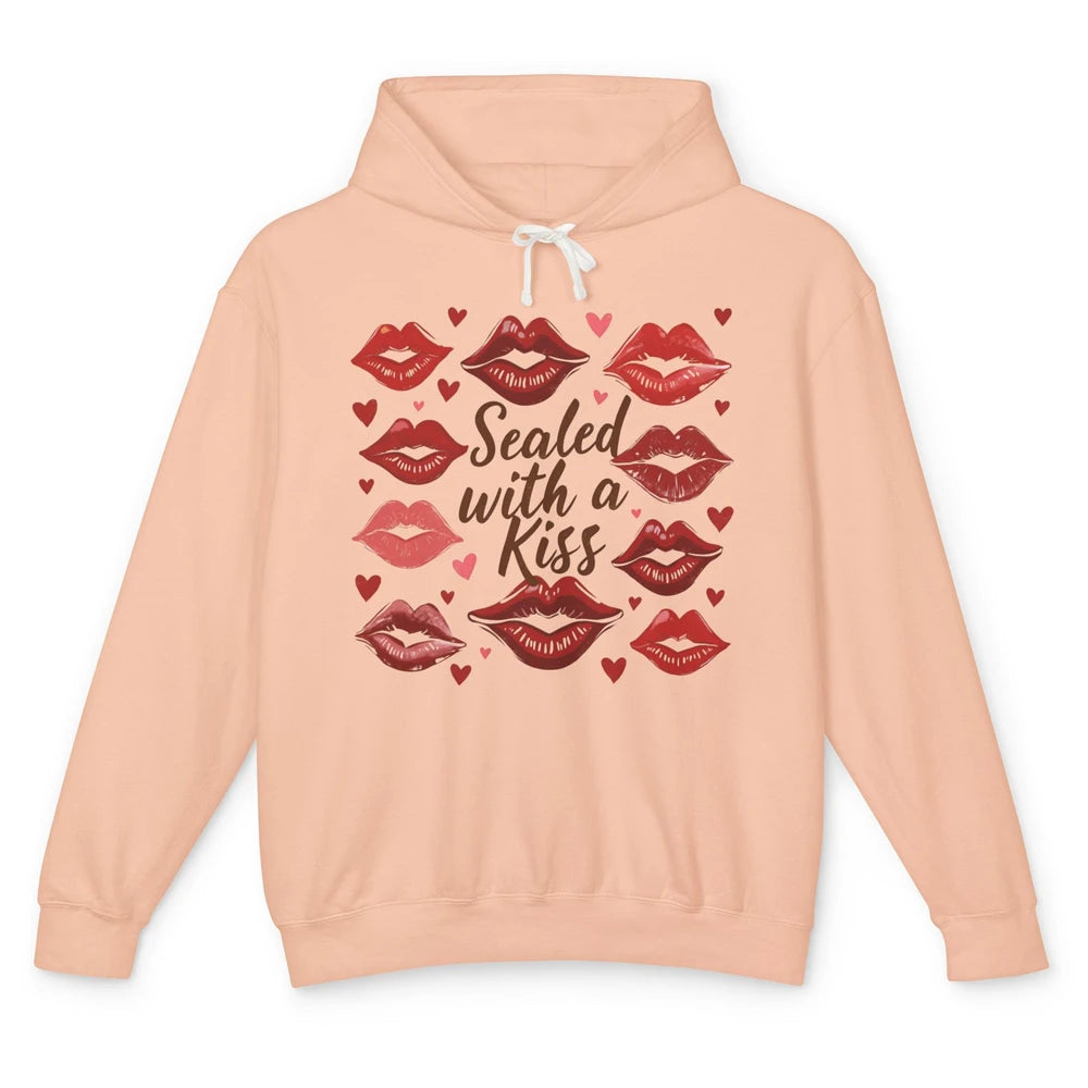 Sealed With A Kiss Sexy Red Lips Happy Valentine's Day Heart Love Unisex Lightweight Hoodie
