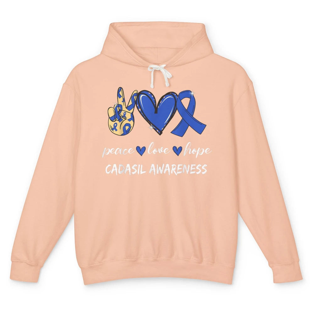Peace Love Hope Heart Love Cadasil Awareness Blue Ribbon Unisex Lightweight Hoodie