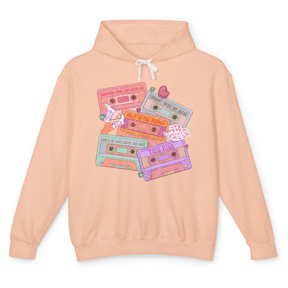 Retro Cowgirl Cassette 90s Western Country Boots Music Boho Unisex Lightweight Hoodie