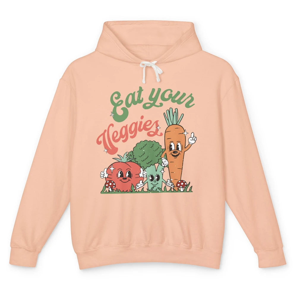 Retro Farm Fruit Eat Your Veggies Tomato Carrot Vegan Farmer Unisex Lightweight Hoodie