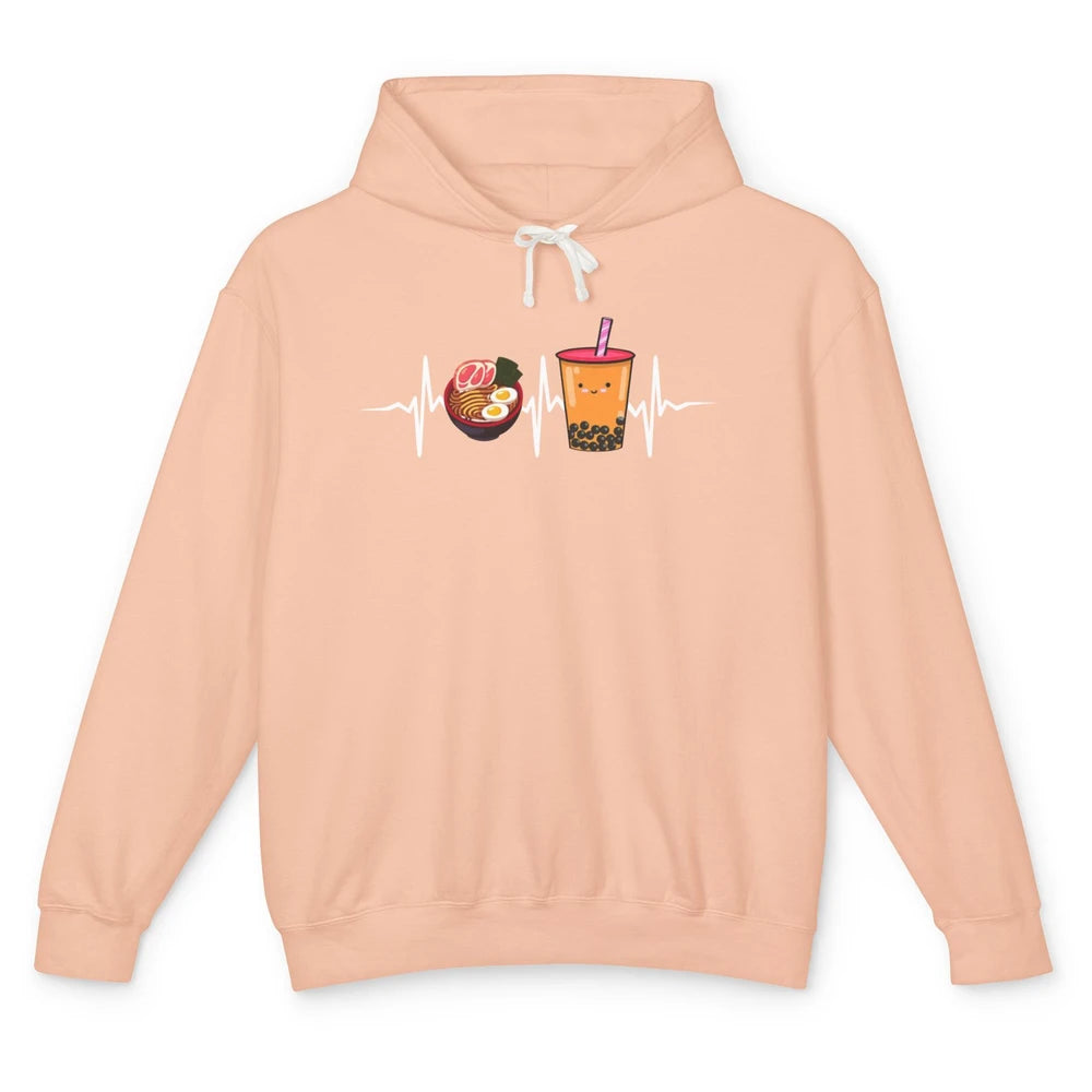Ramen And Bubble Tea Lovers Heartbeat Japanese Food Kawaii Unisex Lightweight Hoodie