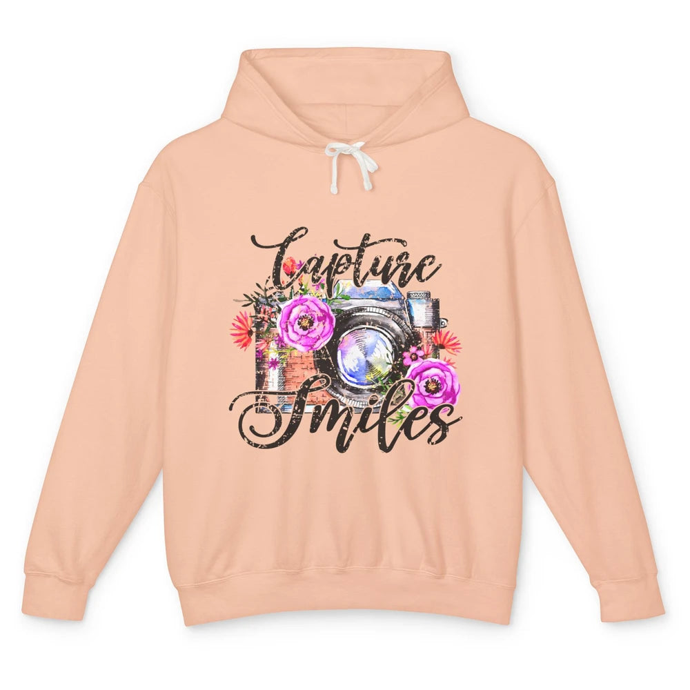 Photography Day Capture Smiles Retro Floral Camera Traveller Unisex Lightweight Hoodie