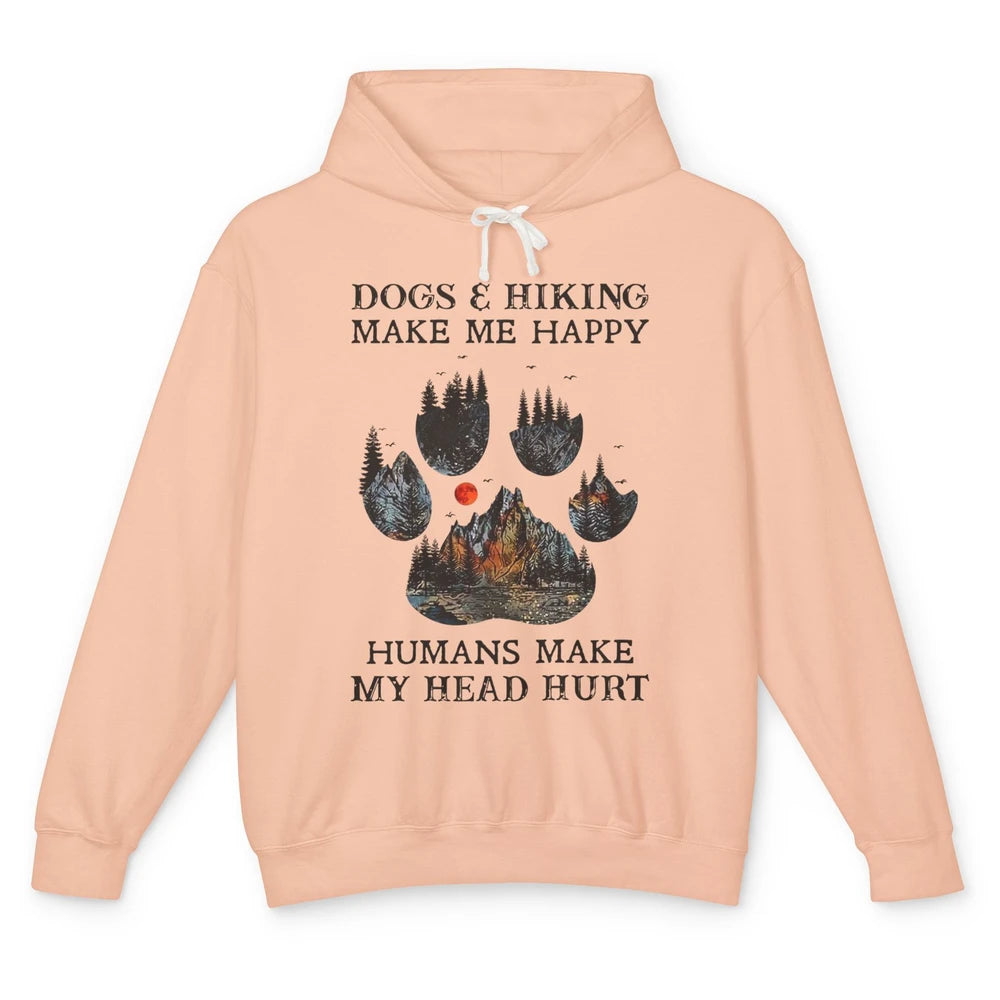 Retro Mountain Dogs & Hiking Make Me Happy Dogs Paws Camping Unisex Lightweight Hoodie