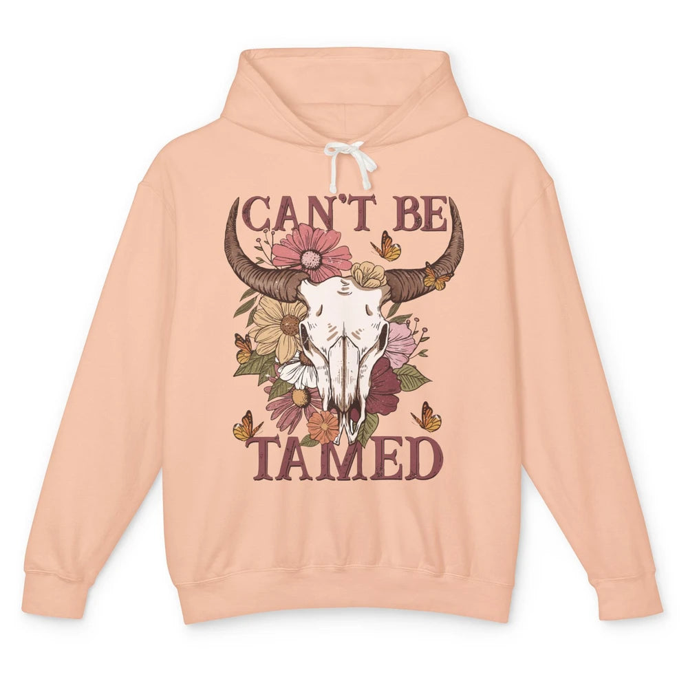 Retro Floral Boho Bull Skull Can't Be Tamed Western Country Unisex Lightweight Hoodie