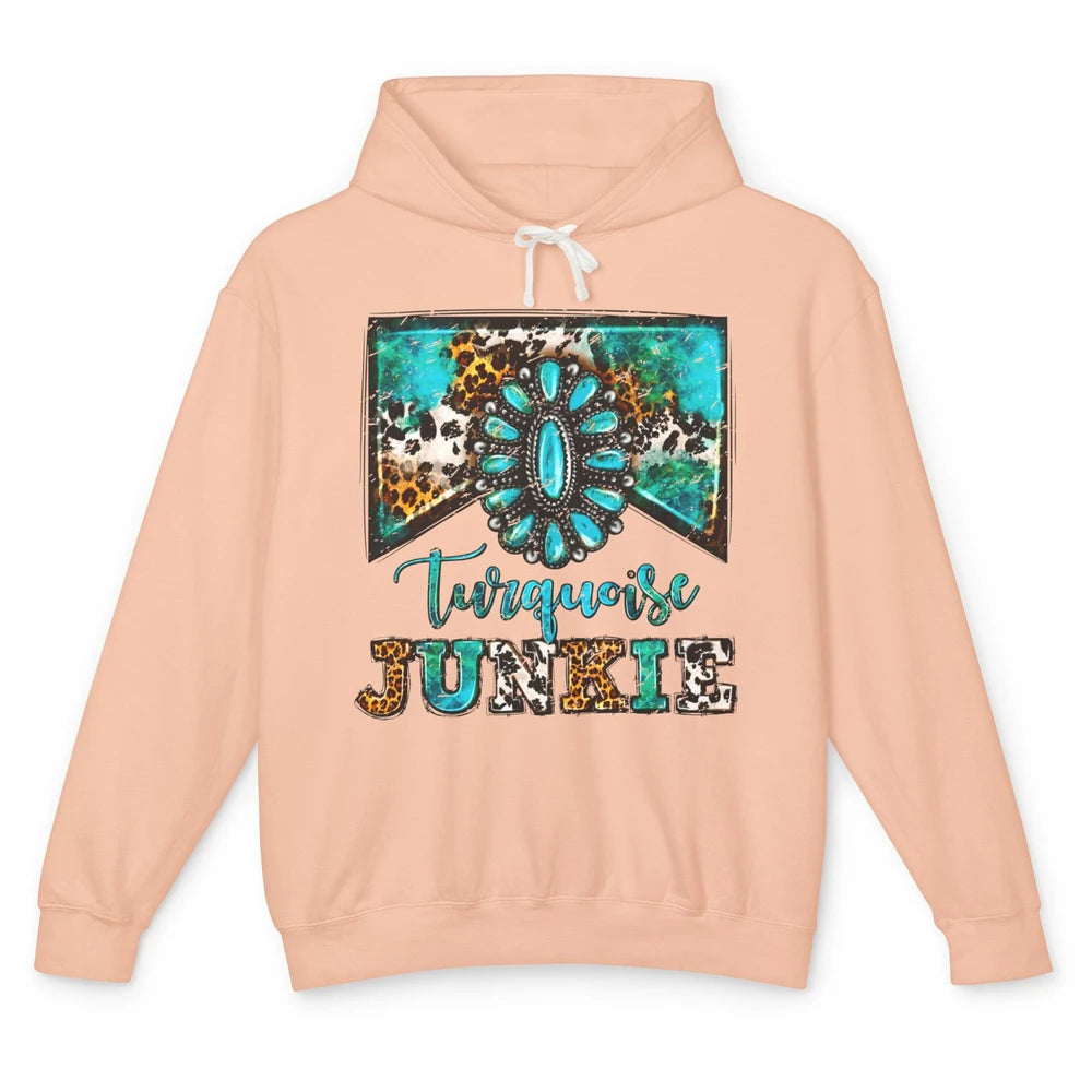 Retro Leopard Turquoise Junkie Gemstone Western Country Unisex Lightweight Hoodie