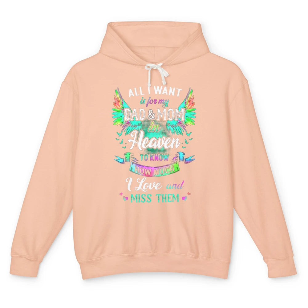 My Mom And Dad In Heaven Angel Wings Mother Memories Forever Unisex Lightweight Hoodie