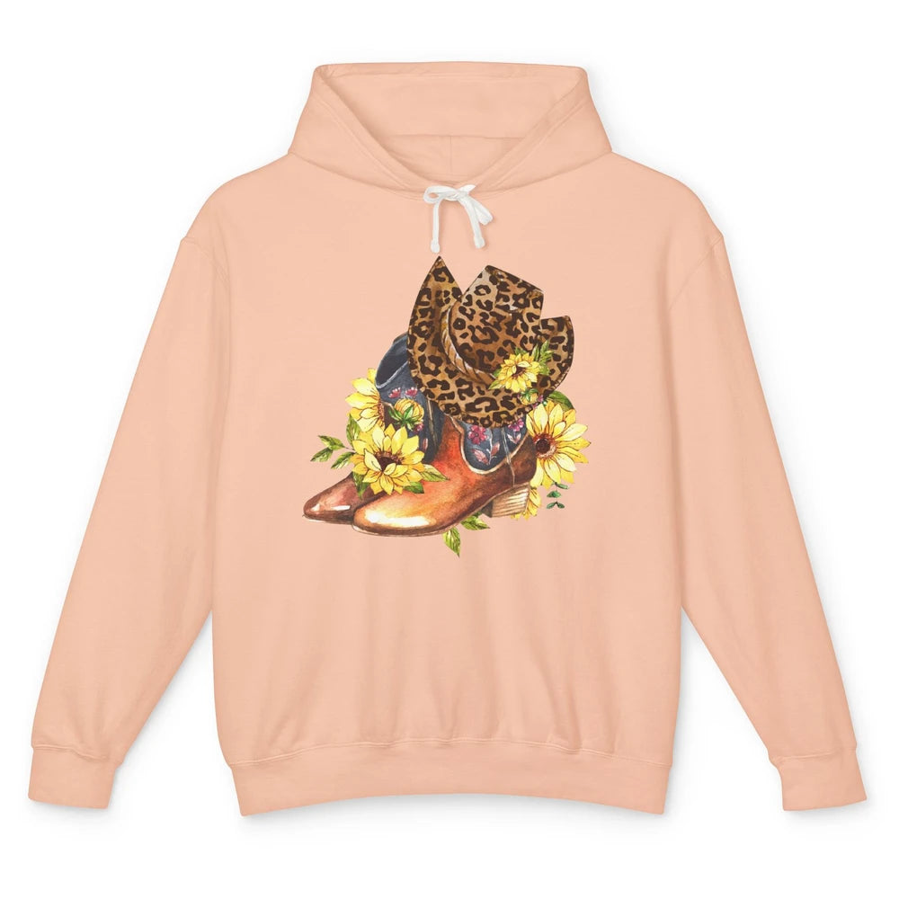 Retro Leopard Cowboy Boots Let's Go Girls Western Cowgirls Unisex Lightweight Hoodie