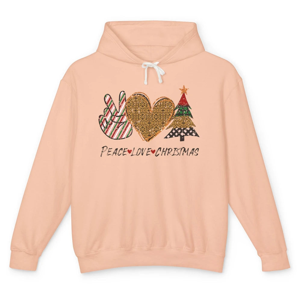 Peace Love Christmas Leopard Merry Christmas Vintage Retro Unisex Lightweight Hoodie