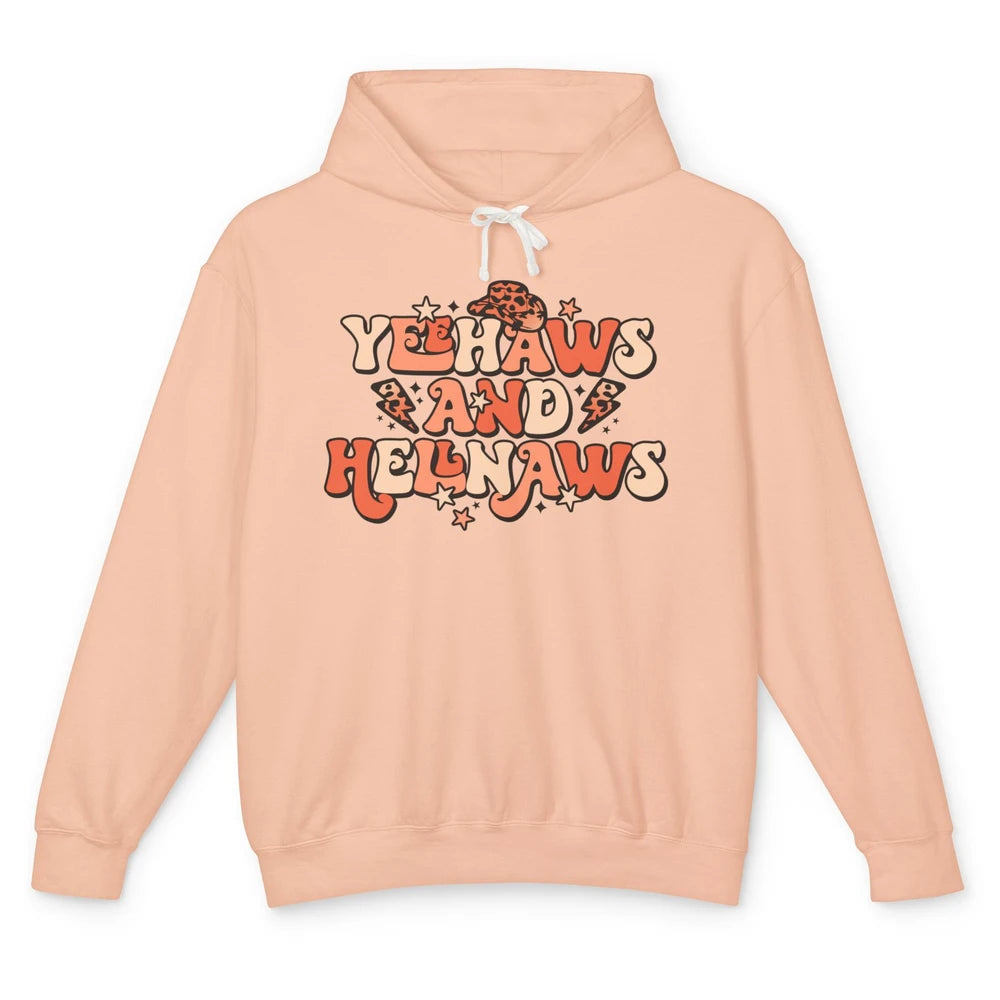 Retro Cowboy Leopard Yeehaws And Hell Naws Western Country Unisex Lightweight Hoodie