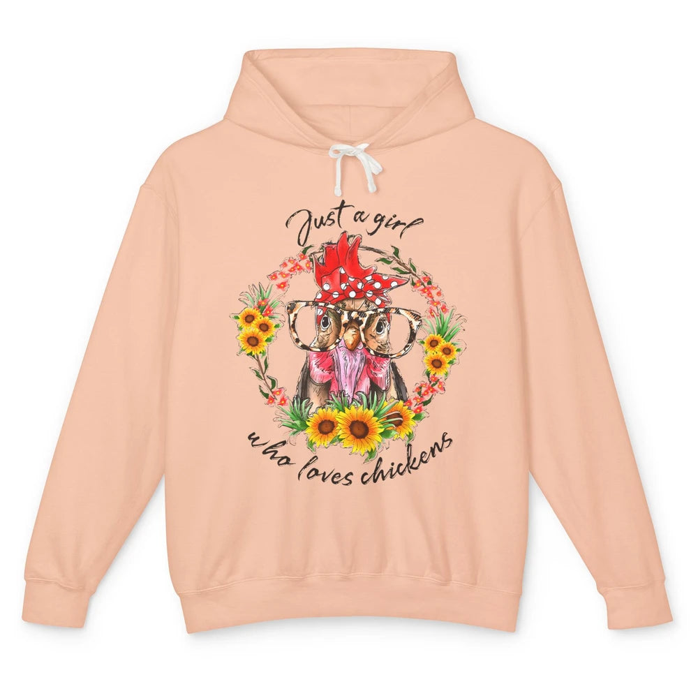 Retro Just Girl Loves Chickens Flower Chicken Farm Animal Unisex Lightweight Hoodie