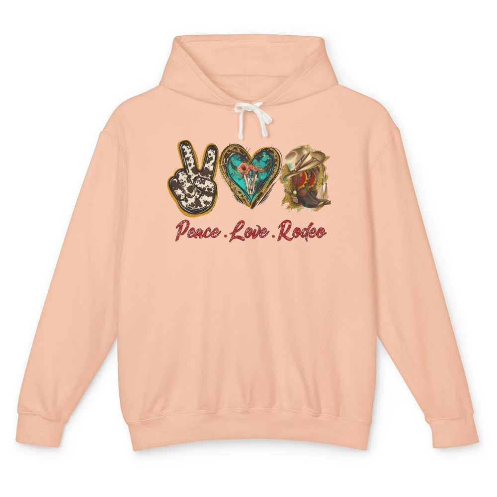 Retro Peace Love Rodeo Cowboy Boots Western Country Cowgirl Unisex Lightweight Hoodie