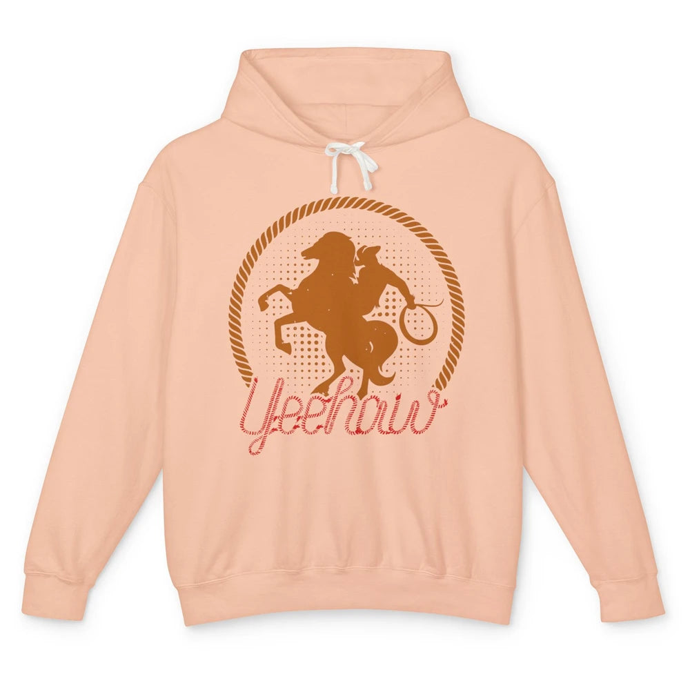 Retro Cowboy Lasso Hat Yeehaw Western Country Cowgirls Horse Unisex Lightweight Hoodie