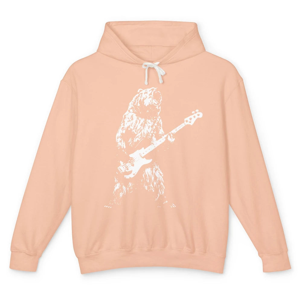 Retro Bear Playing Bass Guitar Bear Guitarist Music Lovers Unisex Lightweight Hoodie
