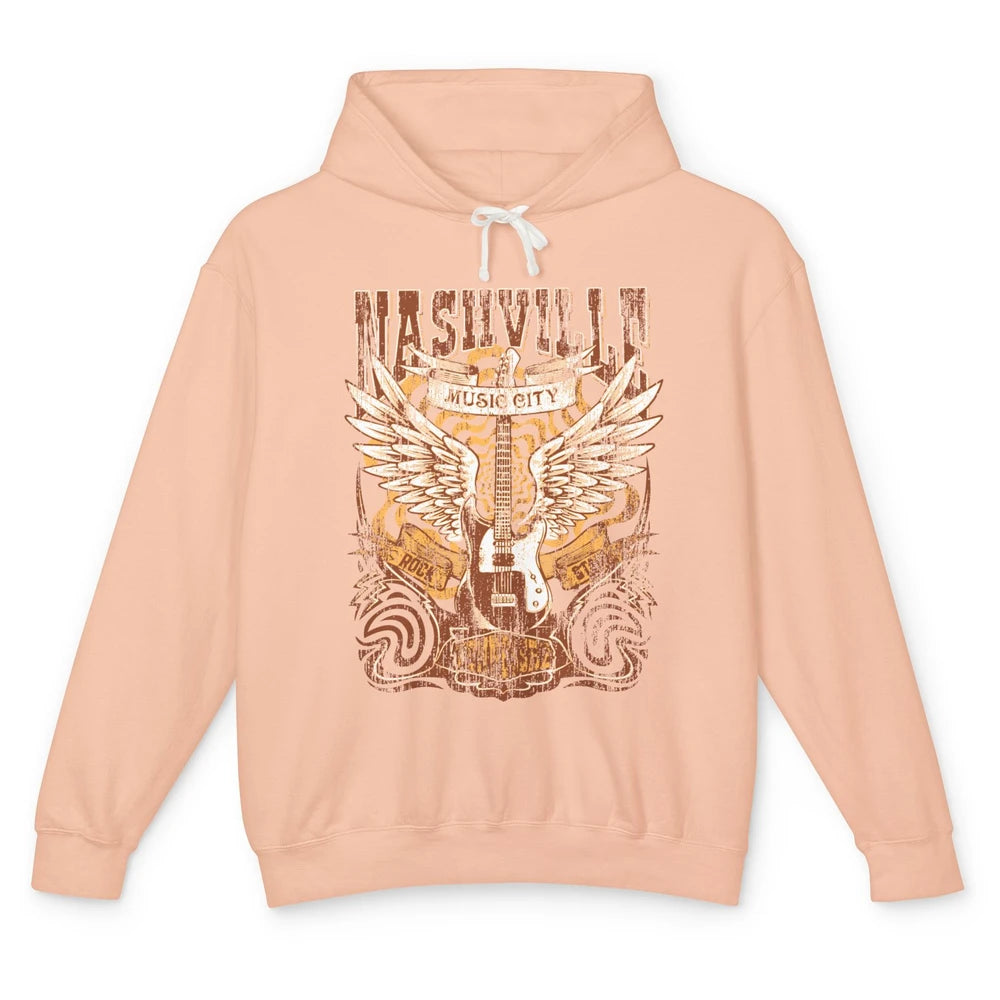 Retro Guitar Nashville Music City Western Country Music Unisex Lightweight Hoodie