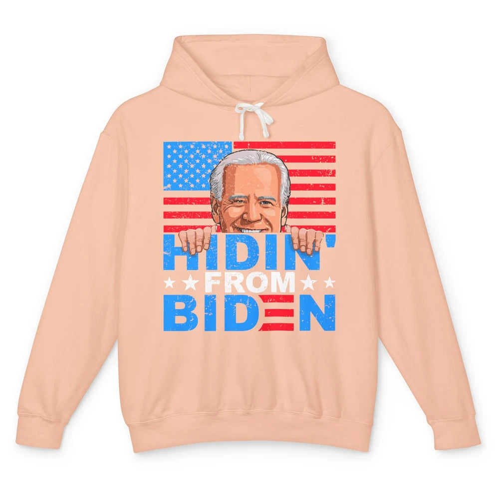 Retro Funny Joe Biden Hiding From Biden Anti Liberal US Flag Unisex Lightweight Hoodie