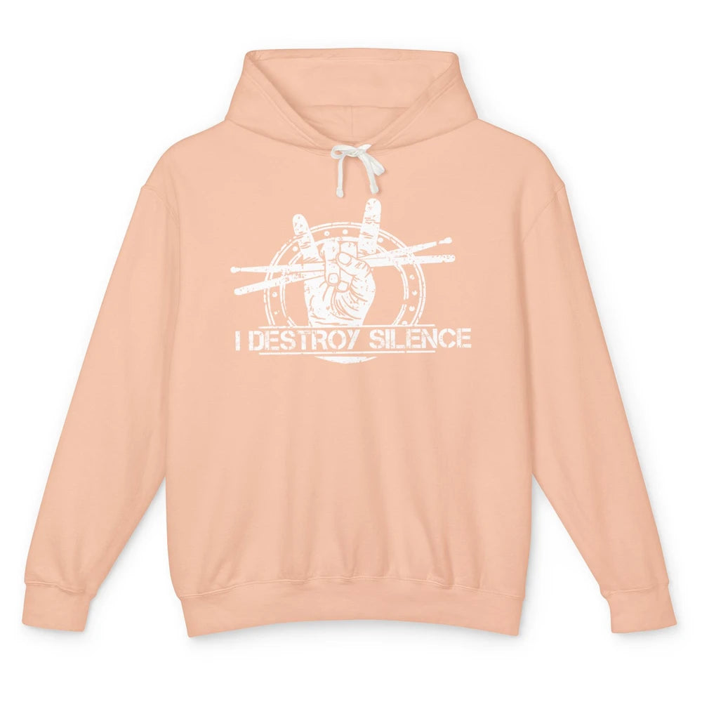 Retro Drummer I Destroy Silence Drumming Lovers Gift Unisex Lightweight Hoodie