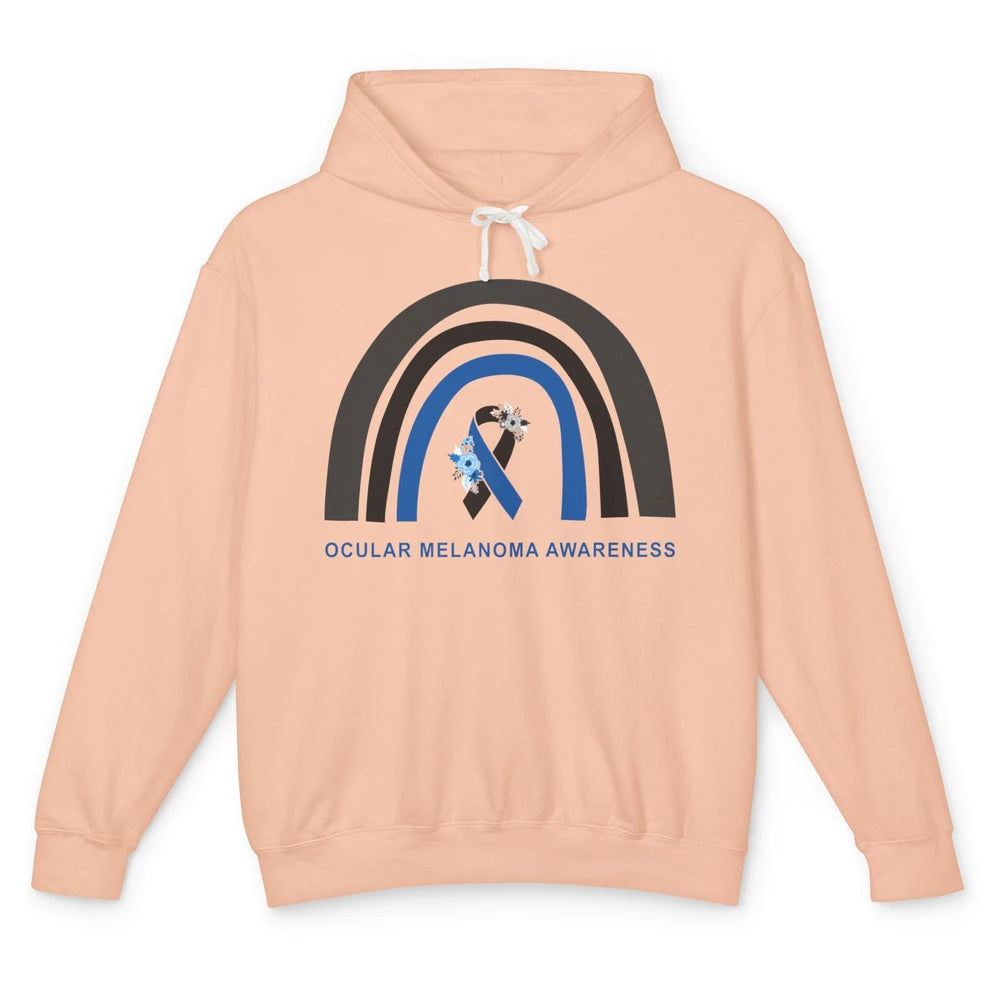 Ocular Melanoma Awareness Floral Black Blue Ribbon Rainbow Unisex Lightweight Hoodie