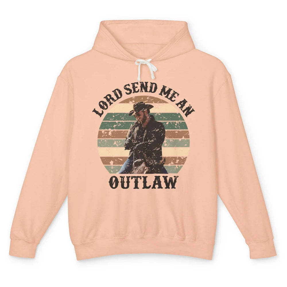 Retro Cowboy Horsing Lord Send Me An Outlaw Western Country Unisex Lightweight Hoodie