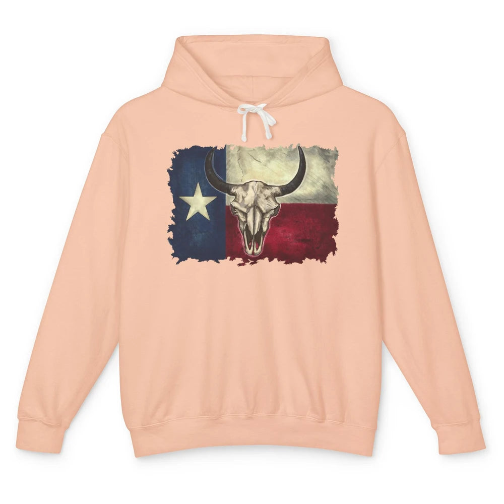 Retro Bull Skull Texas Map Western Country Cowboy Cowgirl Unisex Lightweight Hoodie