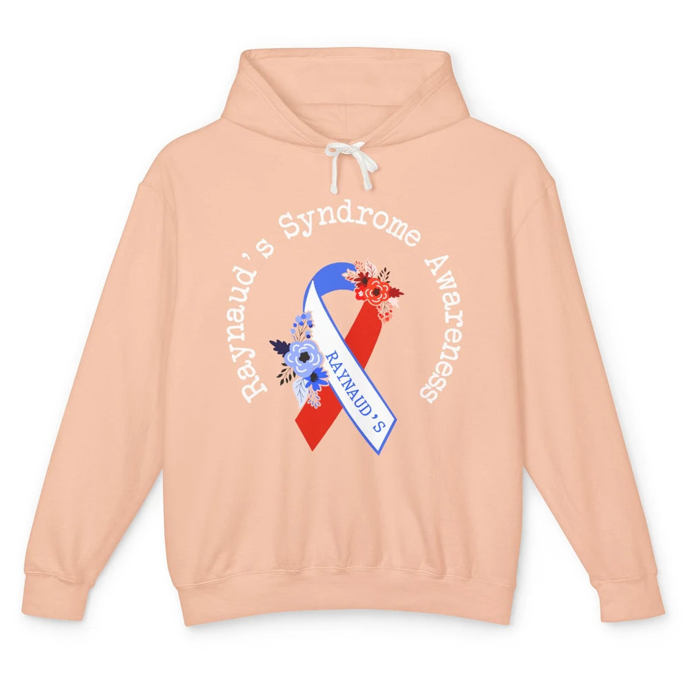 Raynaud's Syndrome Awareness Support Floral Red Blue Ribbon Unisex Lightweight Hoodie