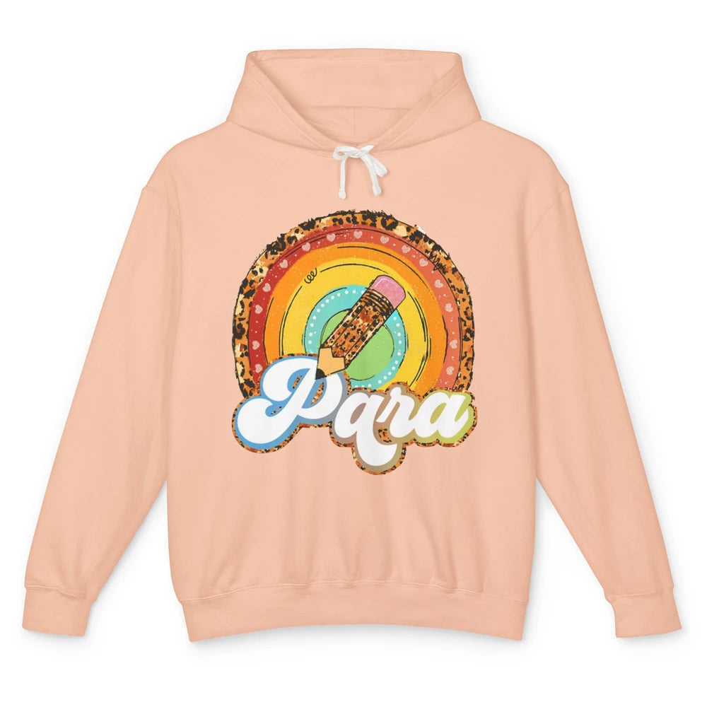 Retro Leopard Rainbow Paraprofessional Teacher Para Squad Unisex Lightweight Hoodie