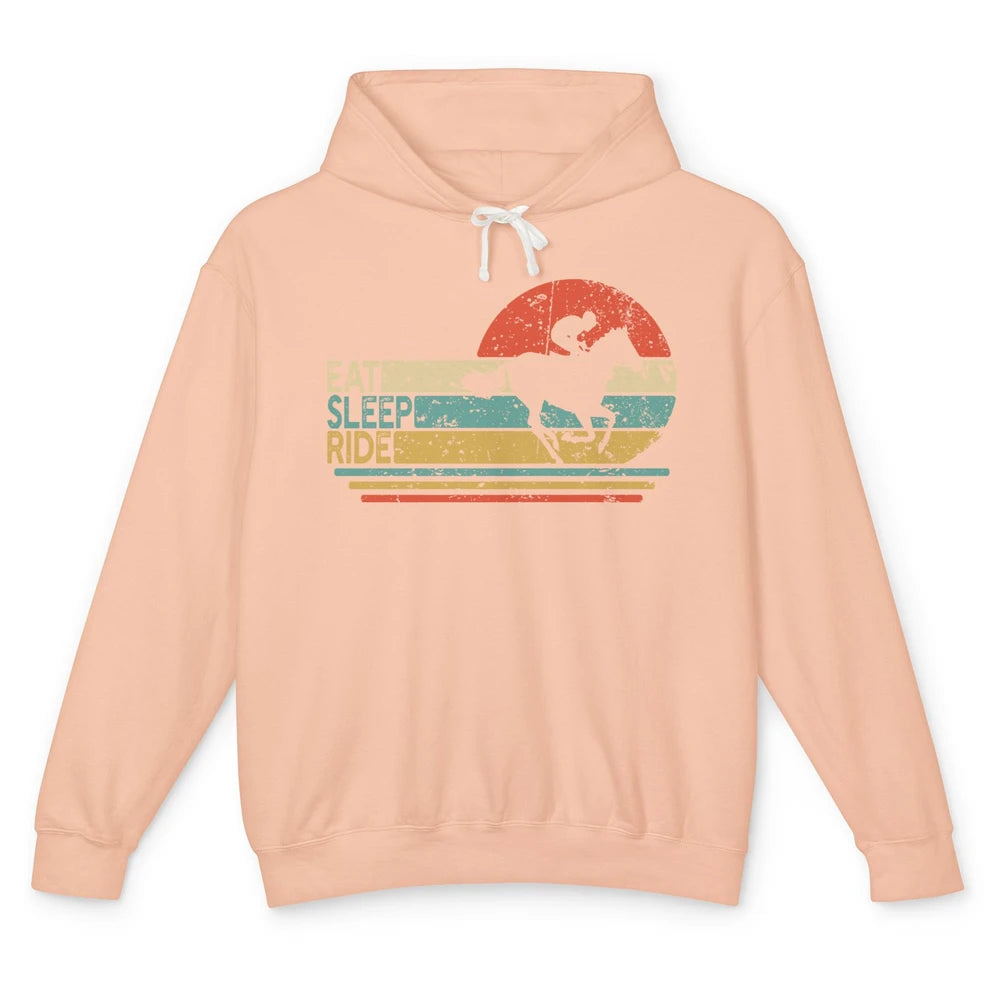 Retro Cowboy Riding Horse Eat Sleep Ride Western Cowgirl Unisex Lightweight Hoodie