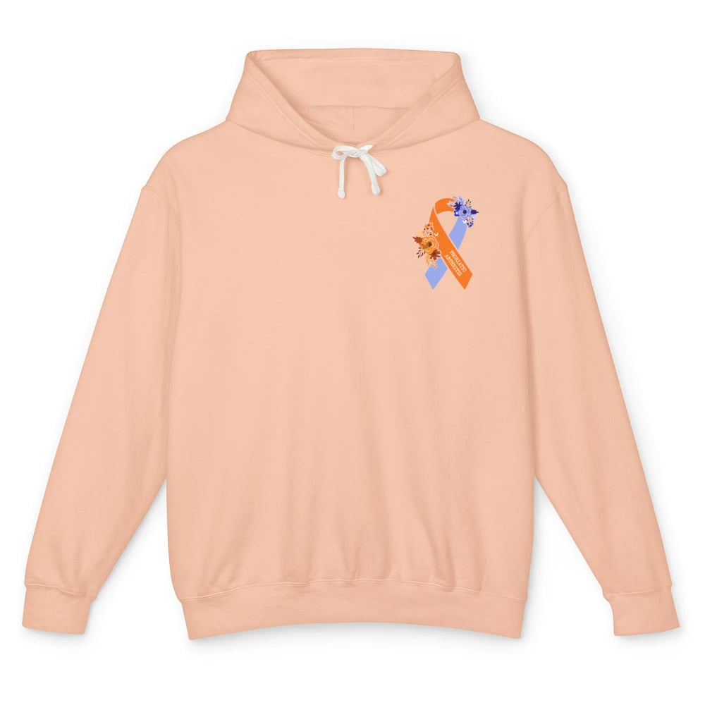 Psoriatic Arthritis Awareness PsA Floral Blue Orange Ribbon Unisex Lightweight Hoodie
