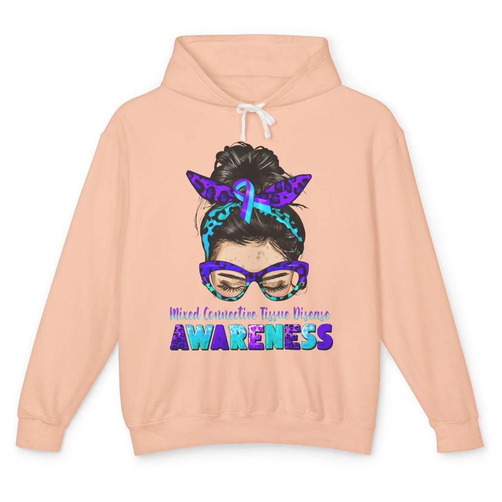 Mixed Connective Tissue Disease Ribbon Leopard Messy Bun Mom Unisex Lightweight Hoodie