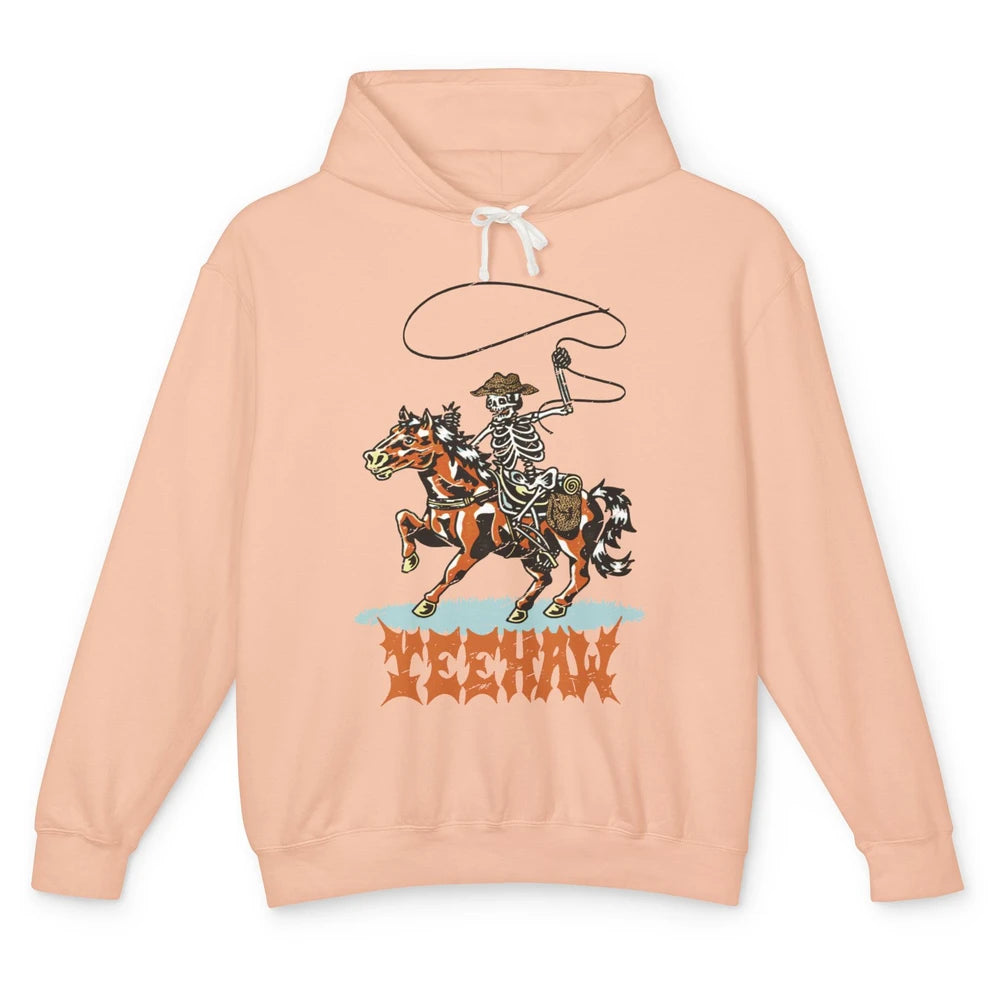 Retro Skeleton Cowboy Yeehaw Western Country Cowgirl Horses Unisex Lightweight Hoodie