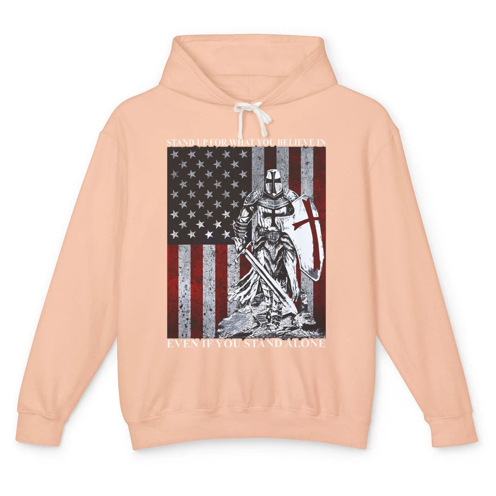 Retro Knight Templar US Flag Stand For What You Believe In Unisex Lightweight Hoodie