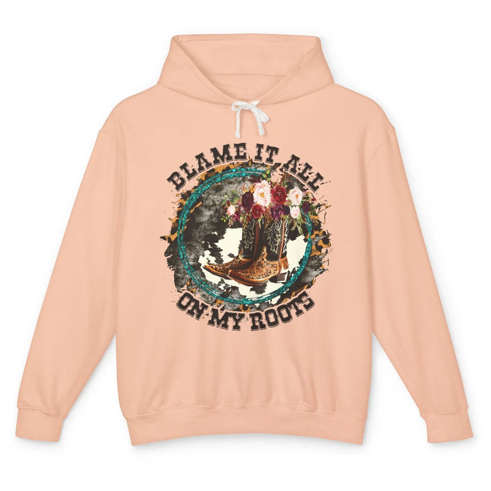 Retro Leopard Cowboy Boots Blame It On My Roots Western Girl Unisex Lightweight Hoodie