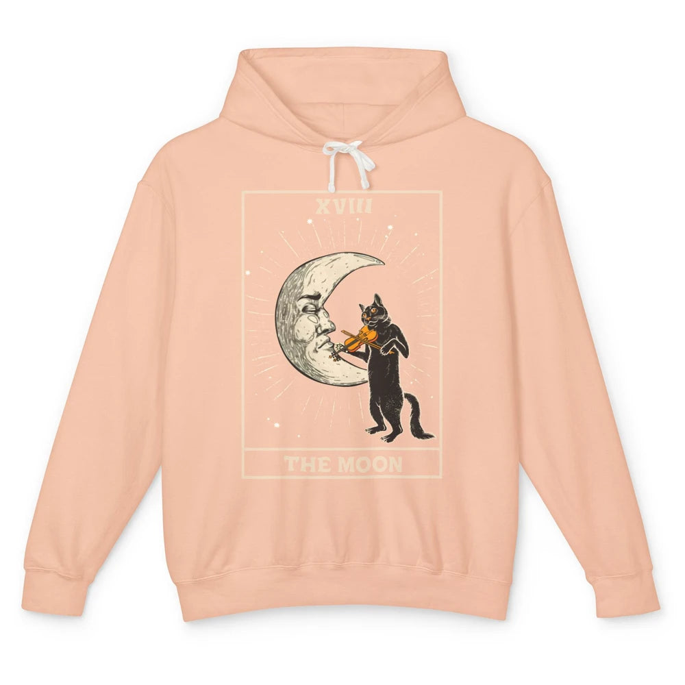 Retro Halloween Cat Guitarist The Moon Tarot Card Witchcraft Unisex Lightweight Hoodie